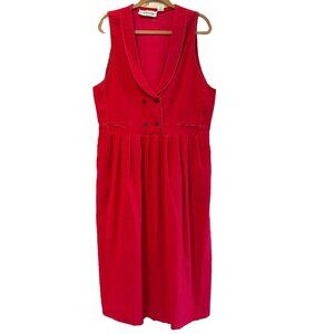 Vintage All Week Red Corduroy Jumper Sleeveless A Line Midi XL Dress Tie Back